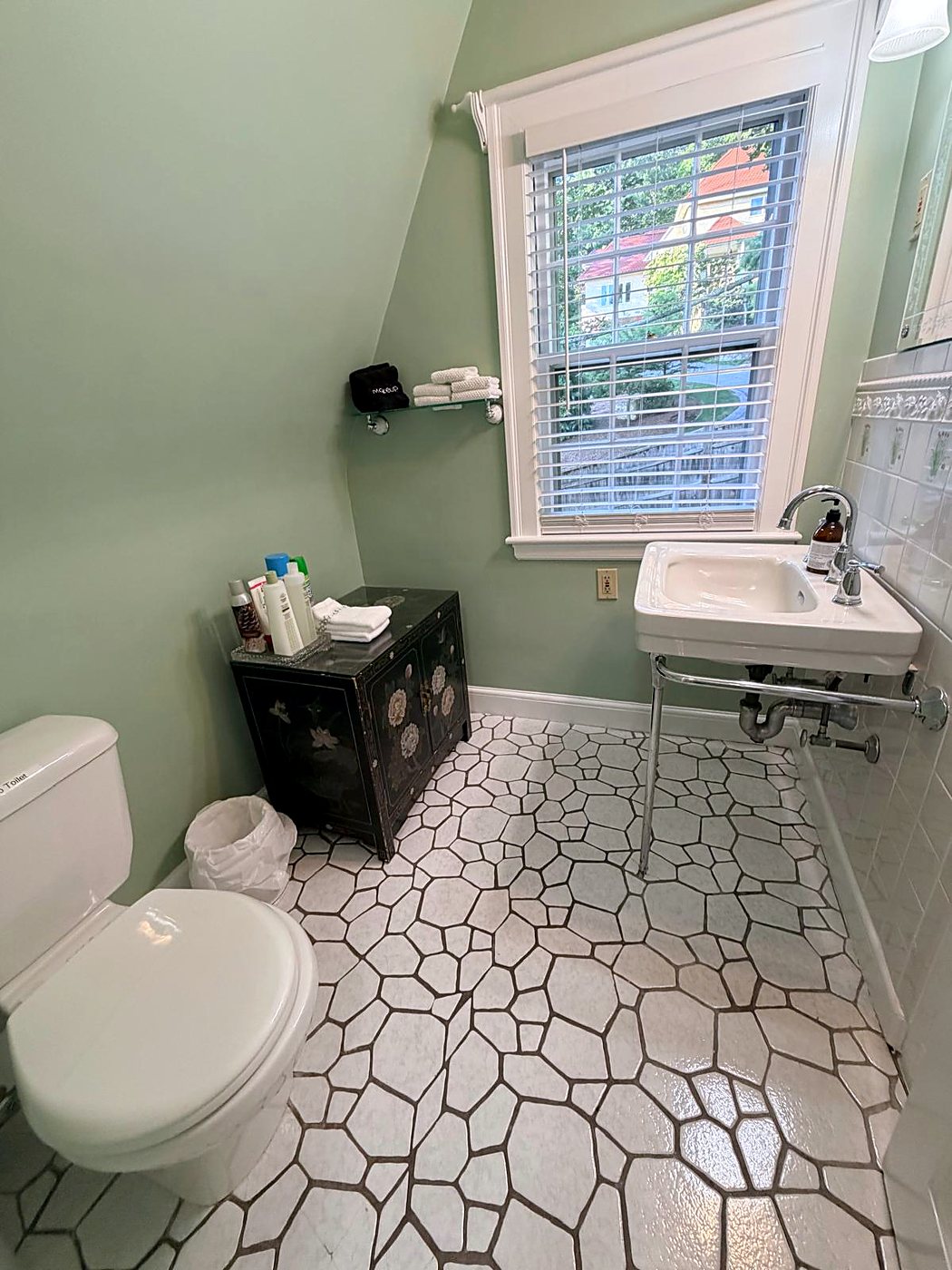 The private bathroom serving the Two-Room Suite at Wellesley Boutique Inn
